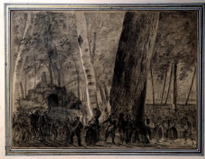الثورة الفرنسية: "" جثمان جان بول مارات (1743-1793) مدفون في حديقة كورديليرز "" رسم لتشارلز تيفينين (1764-1838) 1793 فرساي ، متحف لامبينيت بواسطة تشارلز ثيفينين