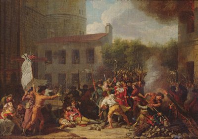 اقتحام سجن الباستيل واعتقال جوزيف ديلوناي (1752-1794) في 14 يوليو 1789 بواسطة تشارلز ثيفينين