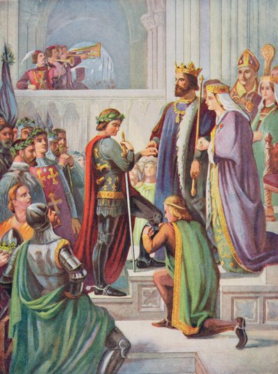 استقصاء الأمير الأسود (1330-76) كفارس من الرباط ، توضيح من "قصة هتشنسون عن الأمة البريطانية" بواسطة تشارلز ويست كوب