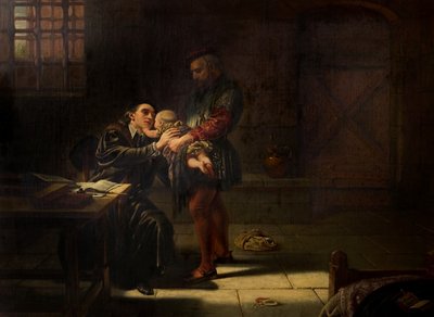 استشهاد لورانس سوندرز في كوفنتري ، لوحة يدوية ثلاثية من ثلاثية ، 1851 بواسطة تشارلز ويست كوب