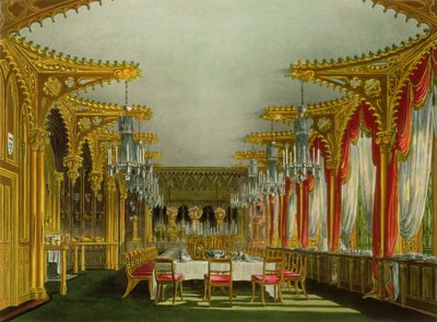 غرفة الطعام القوطية في كارلتون هاوس من Pyne&39;s Royal Residences التي نقشها توماس ساذرلاند (BC1785) ، نشرت في عام 1819 بواسطة تشارلز وايلد