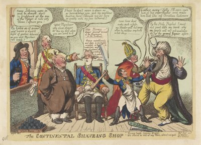 نابليون حلاقًا للقوى الأوروبية ، 1806 The Continental Shaving Shop (العنوان على الكائن) بواسطة ووكر