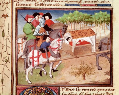 جروح Lucan بواسطة Tristan Miniature مأخوذة من "" Romanesque du Chevalier Tristan "للمعلم Charles de Maine (نسخة Beroul) بواسطة تشارلز دو مين ماستر
