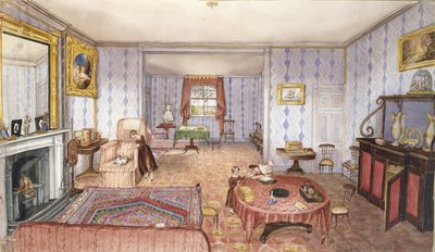 غرفة الرسم ، كلاي هيل ، f12 من ألبوم من التصميمات الداخلية ، 1843 بواسطة شارلوت بوسانكيه