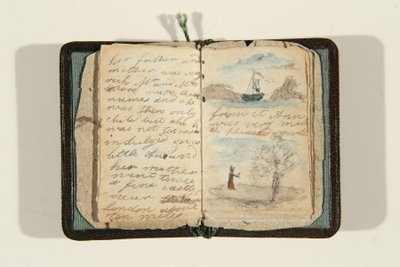 بداية القصة "ذات مرة كانت هناك فتاة صغيرة وكان اسمها آن ، حوالي عام 1828 (قلم حبر وألوان مائية على ورق) بواسطة شارلوت برونتي