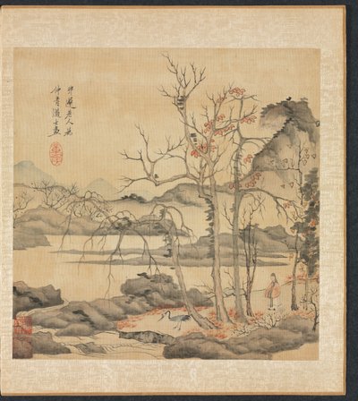 اللوحات بعد الأساتذة القدامى: الداوي والرافعة في منظر الخريف بواسطة Chen Hongshou