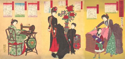 ملابس كورت ليديز للخياطة الغربية Jokan yofuku saiho no zu ، 23 أغسطس ، ... ، 23 أغسطس ، 1887. بواسطة تشيكانوبو يوشو