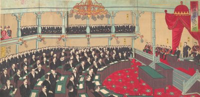 رسم توضيحي للجمعية الإمبراطورية لبيت الأقران Teikoku gikai kizokuin no zu ... ، 1890. بواسطة تشيكانوبو يوشو