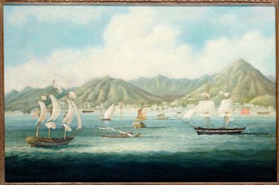 منظر فيكتوريا ، هونج كونج مع السفن البريطانية وسفن أخرى ، ج .1850 بواسطة المدرسة الصينية