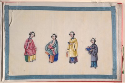 ألبوم، أواخر القرن التاسع عشر (ألبوم مكون من اثنتي عشرة ورقة؛ حبر وألوان على ورق لباب، مجلد بدمشقي أحمر) بواسطة المدرسة الصينية