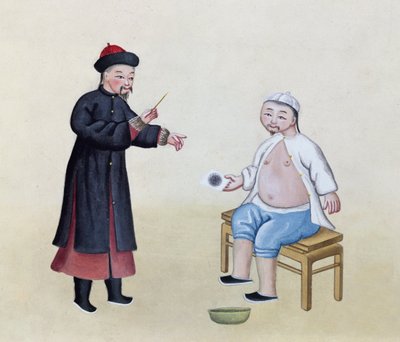 أخصائي الوخز بالإبر مع مريضه ، ج 1785 (مرحاض على ورق) بواسطة المدرسة الصينية