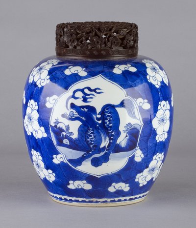مرطبان (مع غطاء وتصميم التنين) ، 1662-1722 (سيراميك) بواسطة Chinese School
