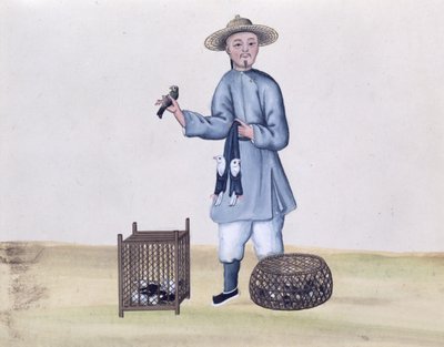 بائع الحمامة ، من كتاب في مكالمات شارع بكين ، c.1785 (مرحاض وغواش على ورق) بواسطة المدرسة الصينية