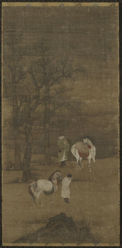 المناظر الطبيعية الشتوية مع الخيول والعرسان وسلالة مينغ أو تشينغ بواسطة Chinese School
