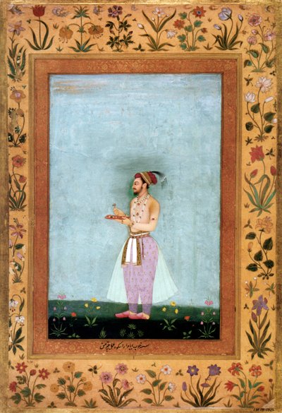 الأمير المغولي دارا شكوه مع صينية جواهر، حوالي 1640 (منمنمة) بواسطة شيترمان شيترمان