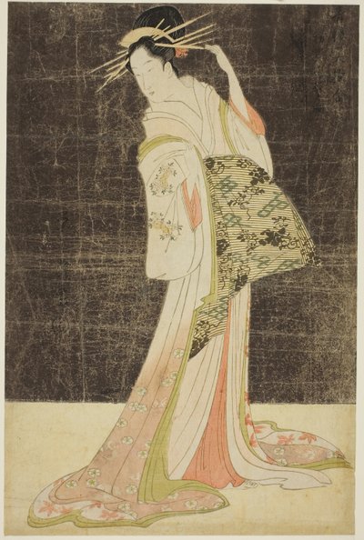 مجموعة مختارة من الجمال من أحياء المتعة (Seiro bijin awase): المحظيات المستأجرة لعطلات رأس السنة الجديدة - Takigawa of the Ogiya ، حوالي 1794 (طباعة خشبية ملونة ؛ oban) بواسطة تشوبونساي إيسي