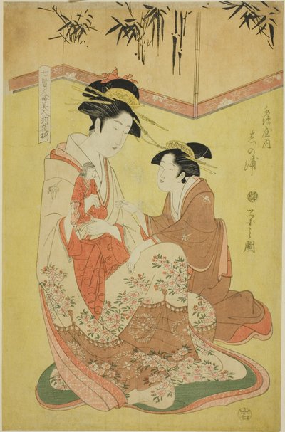 جميلات تسخر من الحكماء السبعة - مجموعة مختارة من المحظيات الأصغر سنًا (Shichi kenjin yatsushi bijin shinzo zoroe): Shinoura of the Tsuruya بواسطة تشوبونساي إيسي