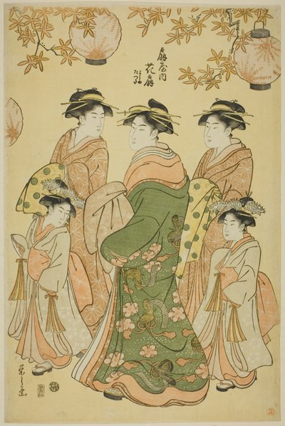 المحظية Hanaogi من Ogiya ، مع الطفل المرافقين Yoshino و Tatsuta بواسطة تشوبونساي إيسي