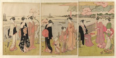 مشاهدة تجمع المحار أثناء انخفاض المد في Shinagawa (Shinagawa shiohigari kenbutsu) بواسطة تشوبونساي إيسي