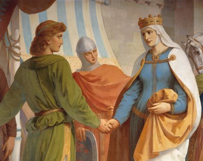 بارزيفال يودع والدته ، الملكة هرتزلويد ، من دورة بارزيفال ، قاعة المطربين ، حوالي 1883-84 (جدارية) بواسطة كريستيان جانك