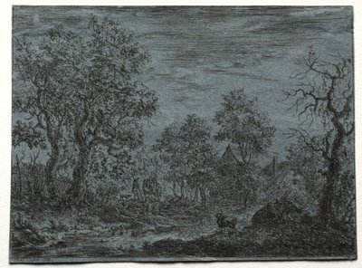 نهر صغير في المقدمة به بقرة وماعز بواسطة Christian Ludwig von Hagedorn