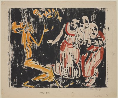 Death as Juggler (Revolution) (Tod als Jongleur [Revolution]) ، 1918-1919 (قطع خشبية باللون الأصفر والأحمر والأسود على ورق منسوج كثيف) بواسطة كريستيان رولفس
