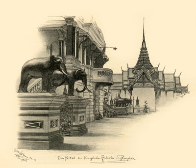 مدخل القصر الملكي في بانكوك ، سيام ، 1898. بواسطة كريستيان فيلهلم أليرز