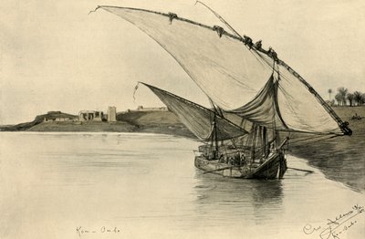 فلوكة على النيل في كوم أمبو ، مصر ، 1898. بواسطة كريستيان فيلهلم أليرز
