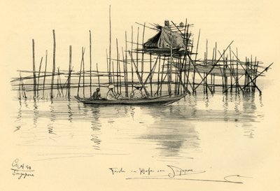 منزل على ركائز متينة وصيادين في ميناء سنغافورة ، 1898. بواسطة كريستيان فيلهلم أليرز
