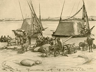 تحميل القطن على قوارب الحبوب ، نهر النيل ، القاهرة ، مصر ، 1898. بواسطة كريستيان فيلهلم أليرز
