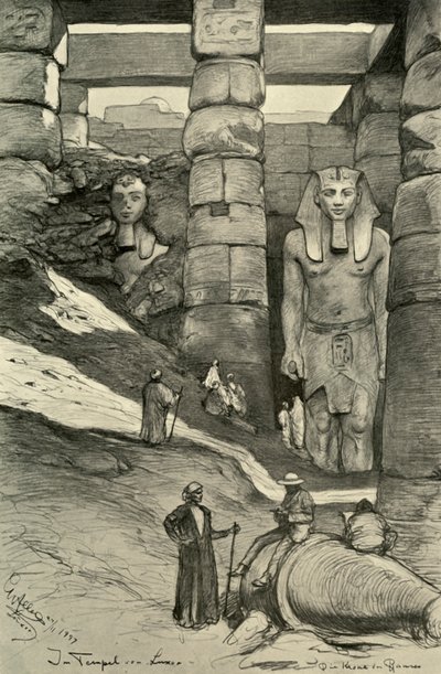 تماثيل في معبد الأقصر ، مصر ، 1898. بواسطة كريستيان فيلهلم أليرز