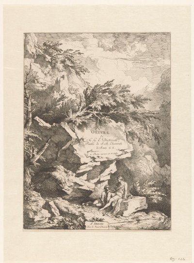 منظر صخري لشخصين يرتكزان على حجر أعمال سي جي إي ديتريش (عنوان السلسلة) Oeuvre de C.GE Dietrich، Peintre de S.A Electorale de Saxe (...) (عنوان السلسلة على الكائن) بواسطة ويدوي ديتريش