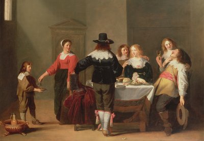 داخل الحراسة مع الجنود يأكلون ويشربون في شركة نسائية ، 1639 بواسطة كريستوفيل جاكوبس فان دير لامين