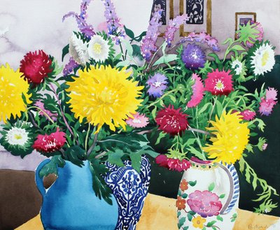 الداخلية مع Asters (ألوان مائية على ورق) بواسطة كريستوفر ريلاند