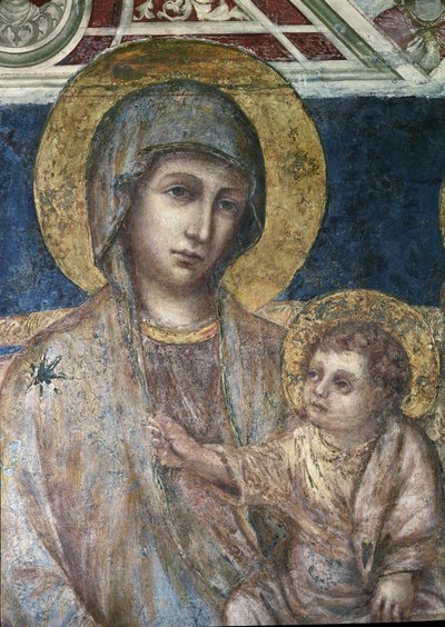 مايستا - تفاصيل اللوحة الجدارية للعذراء والطفل بواسطة Cimabue (Cenni di Pepo) (1272-1302) 1278-1280 Dim 320x340 سم أسيزي ، بازيليك سان فرانسيسكو ، الكنيسة السفلى بواسطة سيمابو