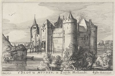 منظر من Muiderslot فتحة في Muyden ، في Zuijdt Hollandt (العنوان على الكائن) القلاع في هولندا وأوترخت (عنوان المسلسل) بواسطة كلايس جانز. فيشر (الثاني)