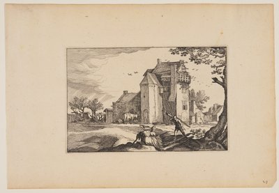 مزرعة مع الحمامات، من المناظر الطبيعية (فيرشيدن ايردج لانثويسن) بواسطة Claes Jansz. Visscher