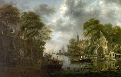 المشهد النهري بالقوارب والأشكال ، 1665 بواسطة كلايس مولينار