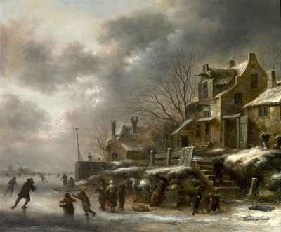 مشهد الشتاء ، النهر مع التزحلق على الجليد ، 1671 بواسطة كلايس مولينار