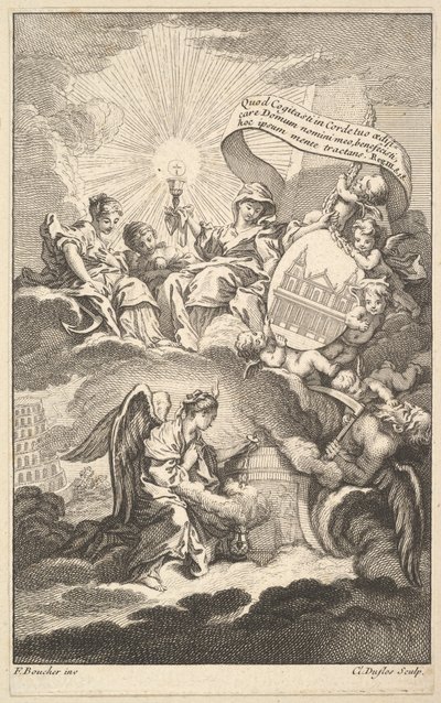واجهة الكتاب ، من مبنى سانت سولبيس بواسطة أليكسيس بيرون ، كاليفورنيا. 1744. بواسطة كلود أوغستين دوفلوس
