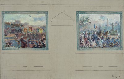 رسم تخطيطي لدار البلدية في الدائرة 12 بباريس: Revue militaire. ديفيلي بليس دي لا نيشن، حوالي عام 1910 (زيت على قماش) بواسطة كلود تشارلز بورجونييه