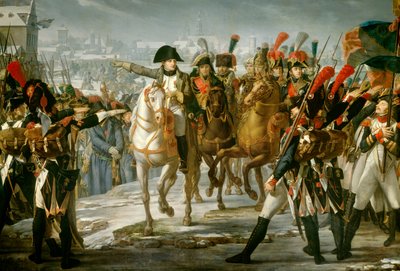 قام الإمبراطور نابليون الأول (1769-1821) بترتيب الفيلق الثاني للجيش العظيم على جسر ليخ قبل هجوم أوغسبورغ 12/10/1805 لوحة لكلود غوثروت (1769-1825) 1808 صن. 3،85x6،2 م بواسطة كلود غاثروت