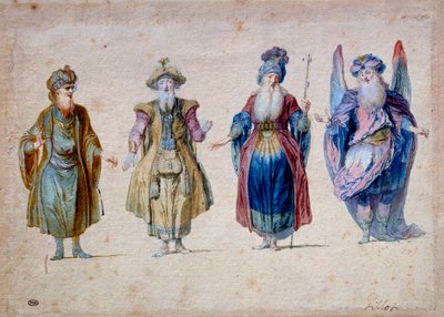 أربعة كهنة من مسرح Aquarelle بواسطة كلود جيلو (1673-1722) باريس ، متحف اللوفر بواسطة كلود جيلو