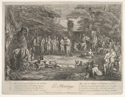 الزواج Le Mariage: في غابة ، يتزوج شبق عجوز مخطوب في وسط ... ، كاليفورنيا. 1700-1720. بواسطة كلود جيلو