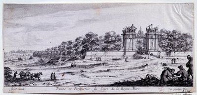 عرض ومنظور Cours de la Reine Mere تم إنشاء هذه المسيرة في عام 1616 بالقرب من Place de l'Alma في باريس بواسطة Marie de Medicis. رسم لكلود جويران (1620-1662) القرن السابع عشر في باريس ، متحف كارنافالي بواسطة كلود جويراند