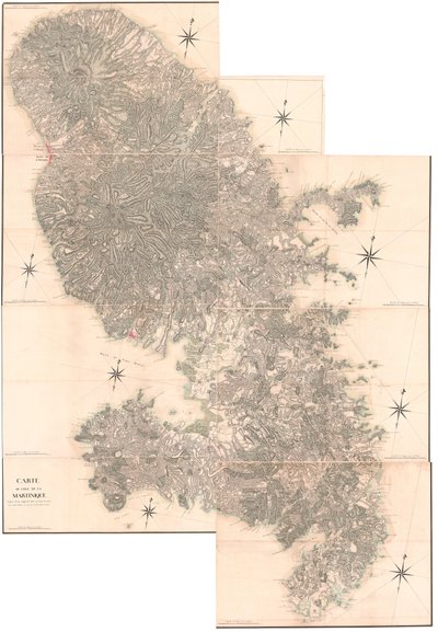 خريطة جزيرة المارتينيك، منسوخة من النسخة الأصلية التي تم إجراؤها عام 1763. هذه النسخة رسمها سي جيه سوتييه عام 1797 عندما كان عمره 60 عامًا. بواسطة كلود جوزيف سوتييه