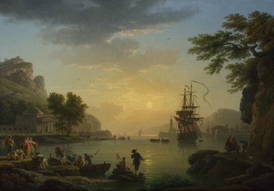 مشهد عند الغروب مع عودة الصيادين بصيدهم ، 1773 بواسطة كلود جوزيف فيرنيه