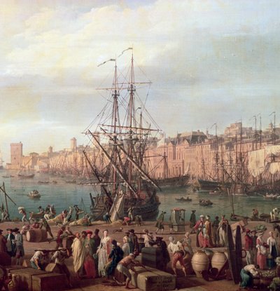 منظر الصباح للميناء الداخلي لمرسيليا وجناح Horloge du Parc ، 1754 (تفاصيل 156103) بواسطة كلود جوزيف فيرنيه