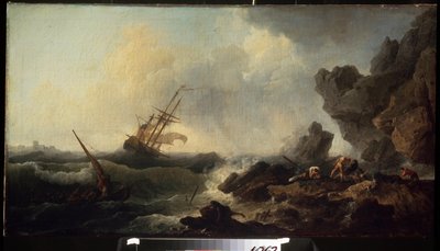 عاصفة في البحر. لوحة لكلود جوزيف فيرنيه (1714-1789). زيت على قماش ، 58 × 107 سم. مدرسة فرنسية من القرن الثامن عشر. متحف بوشكين للفنون الجميلة ، موسكو. بواسطة كلود جوزيف فيرنيه