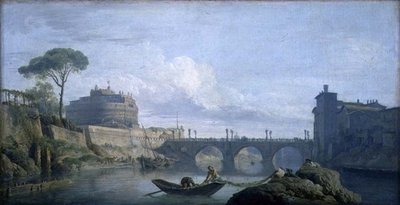 منظر لجسر وقصر القديس أنجيلو ، روما ، حوالي عام 1748 (زيت على قماش) بواسطة كلود جوزيف فيرنيه